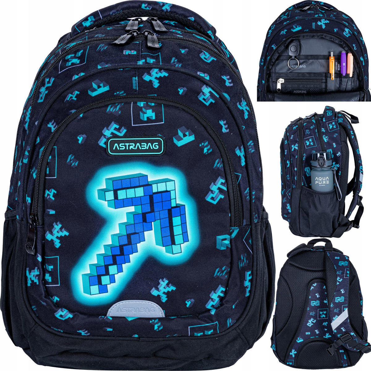 Multi-chamber school backpack AstraBag black, blue 20 l