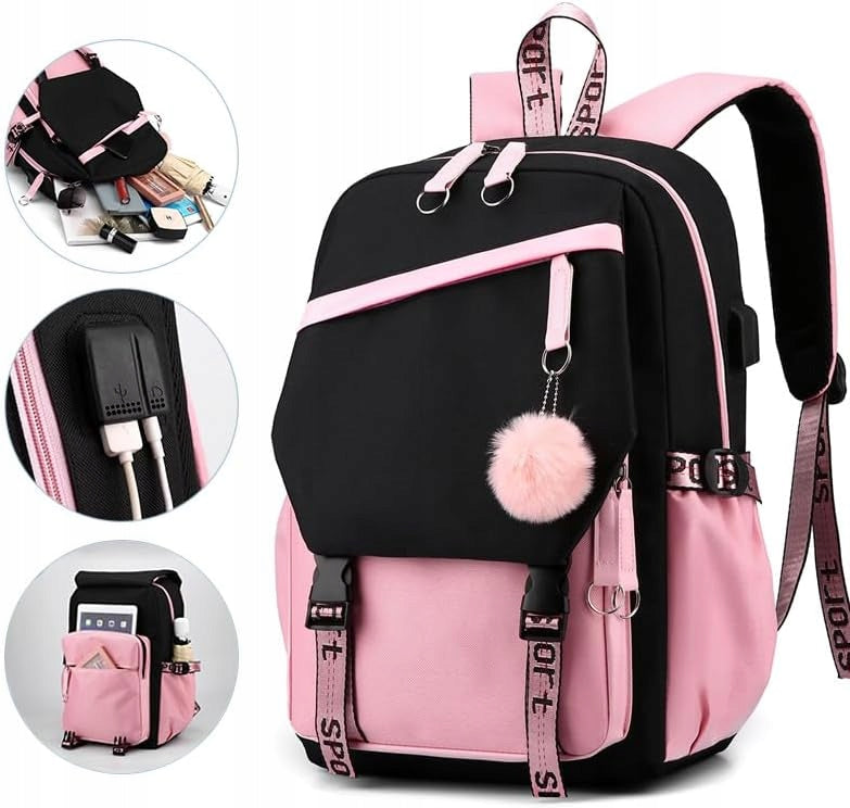 Multi-chamber school backpack Himawari black, pink, multicolor 26 l Manufacturer code DUŻY PLECAK TORBA DLA DZIEWCZYNY PINK