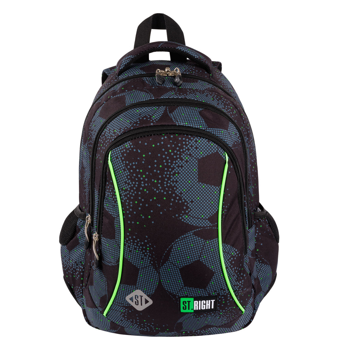 Multi-chamber school backpack St.Right black, green 20 l football