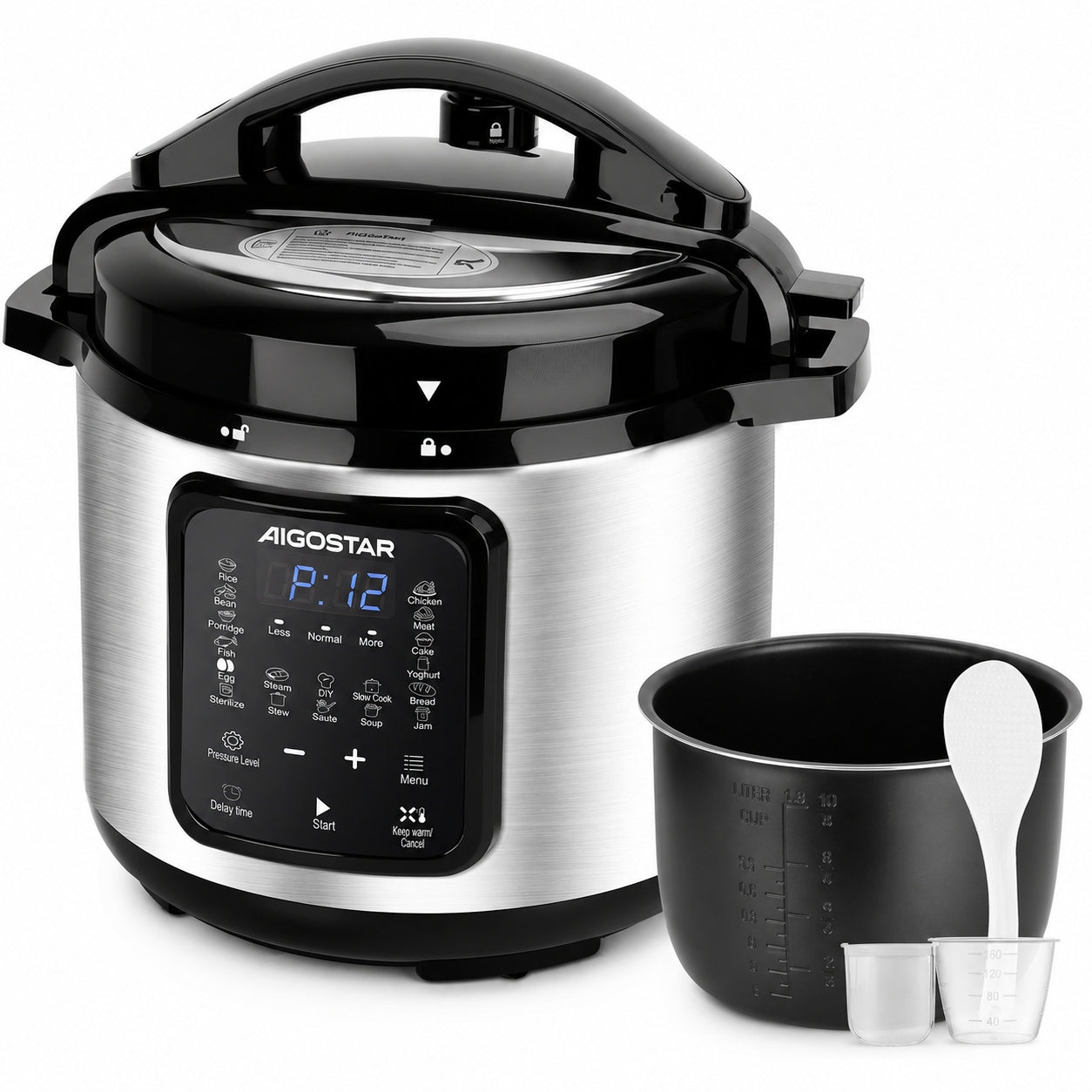 Multicooker Electric Pressure Cooker 6L 1000W 18 Programs Timer 24h Aigostar
