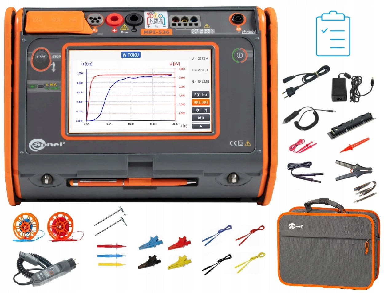 Multifunction meter Sonel MPI-536 with calibration certificate + accessories