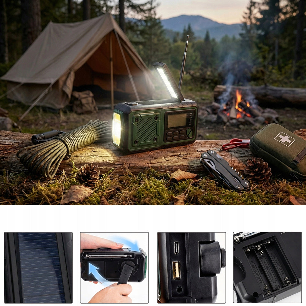 Multifunctional Solar Survival Radio 4000mah AM FM SW SOS USB Flashlight Brand Bedee