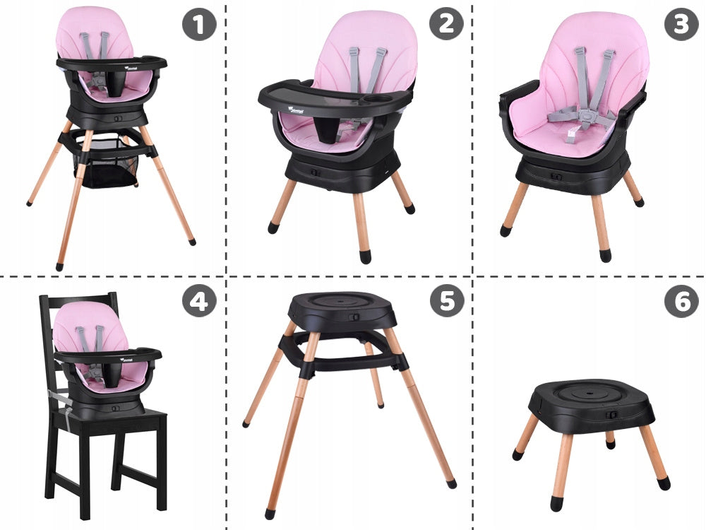 Multifunctional armchair swivel high chair 6in1 for children ZA5659 Color black pink