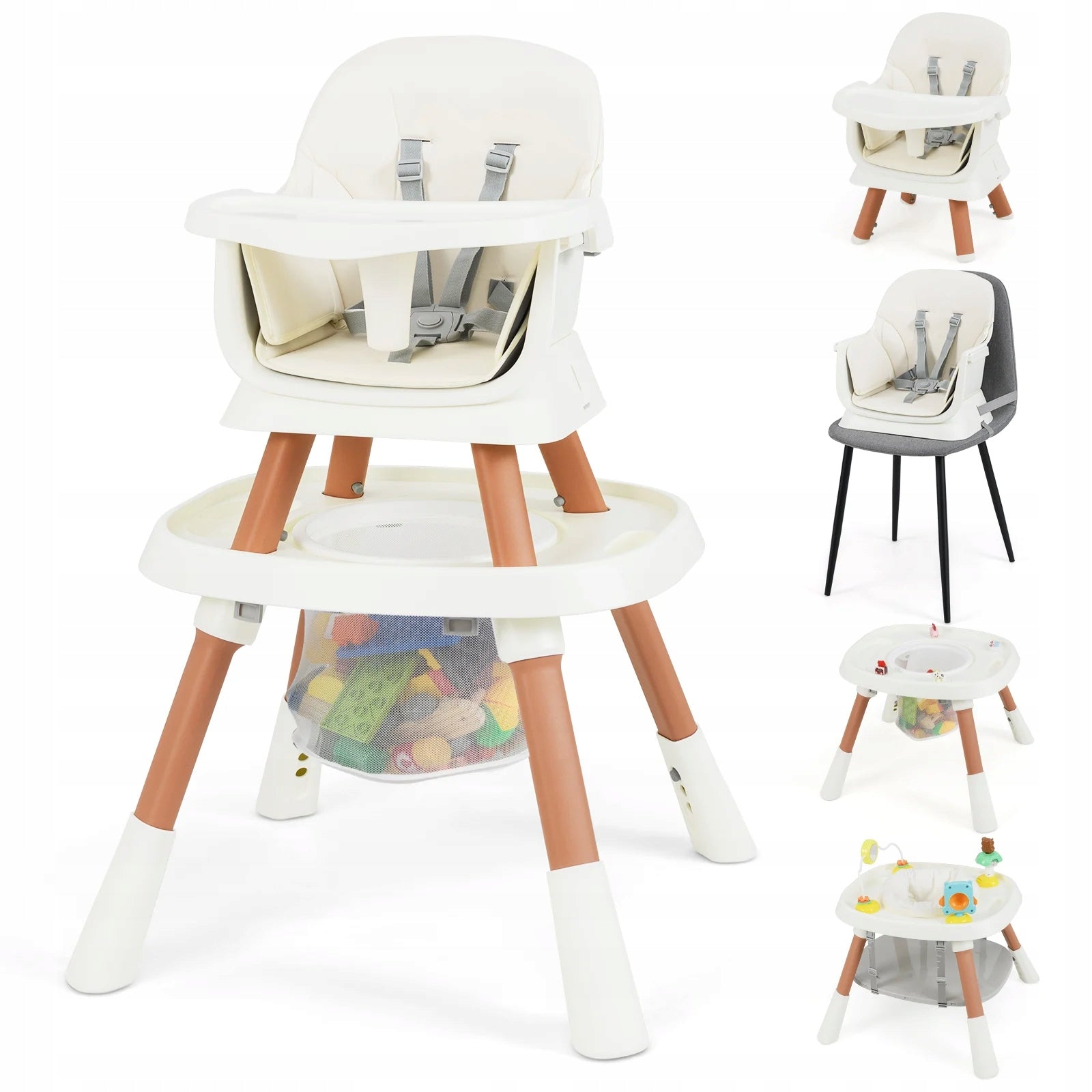 Multifunctional high chair for feeding children with suspenders