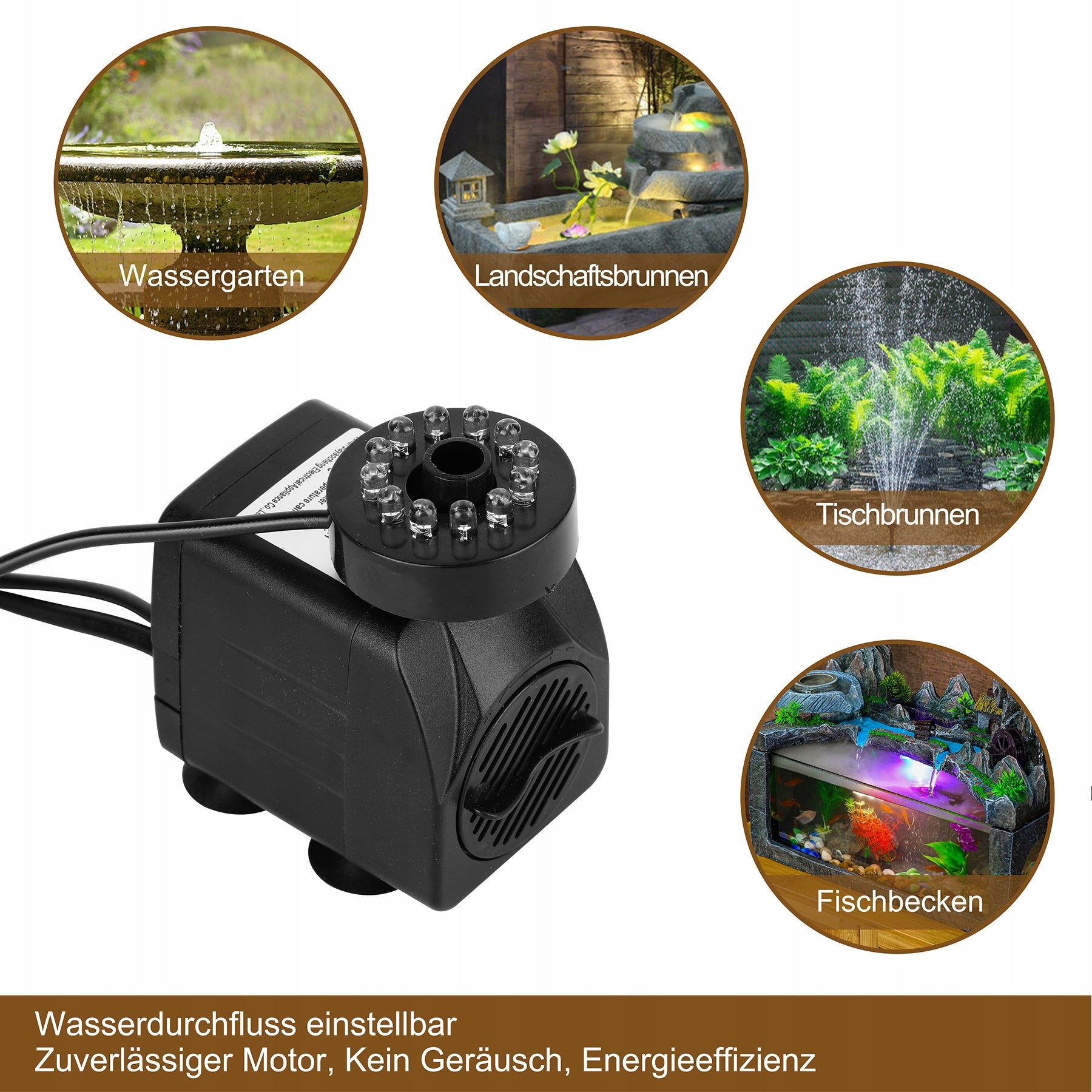 Multifunctional pump for full immersion 800L/H With LED mesh Garden pump Manufacturer code POMPKA 12W