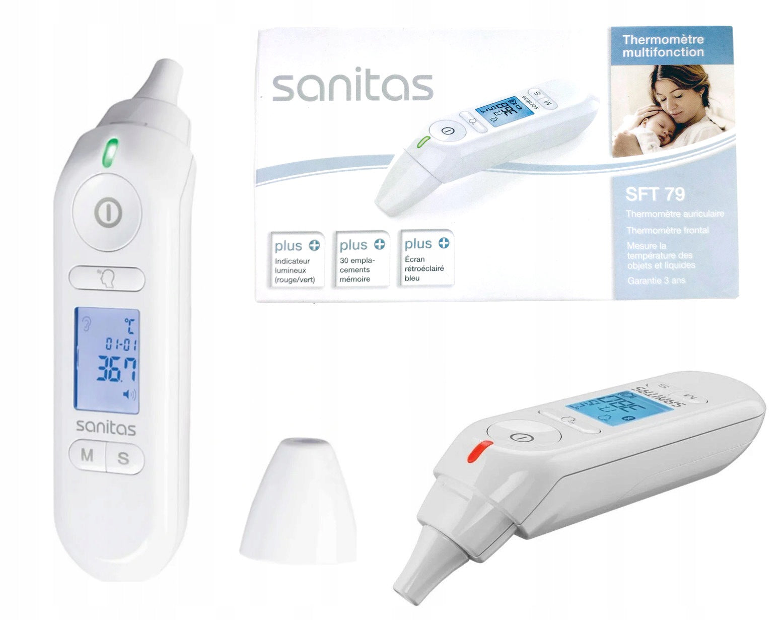 Multifunctional thermometer ear forehead liquids LED quick measurement Sanitas CE New