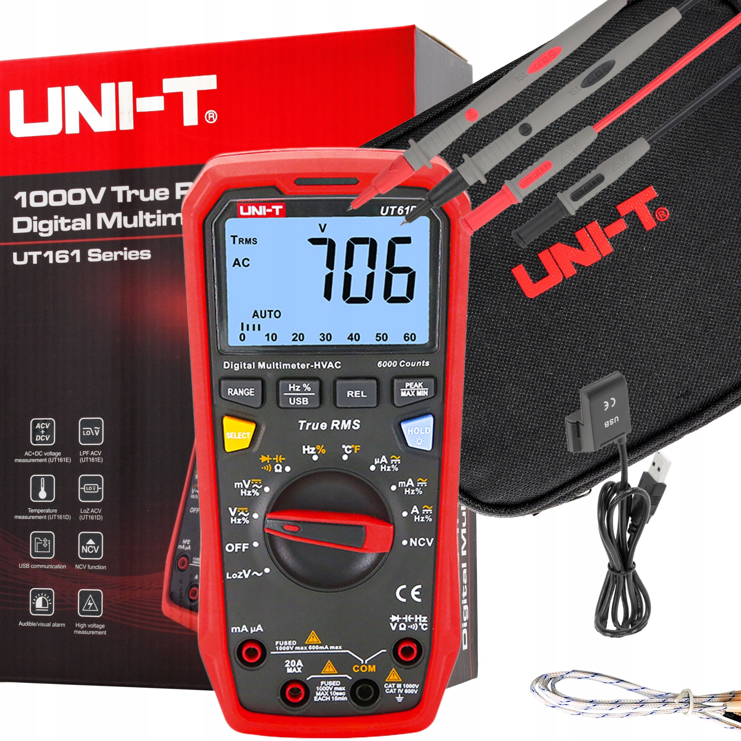Multimeter 20A AC/DC UT61D+ NCV - USB - chart+ PRO