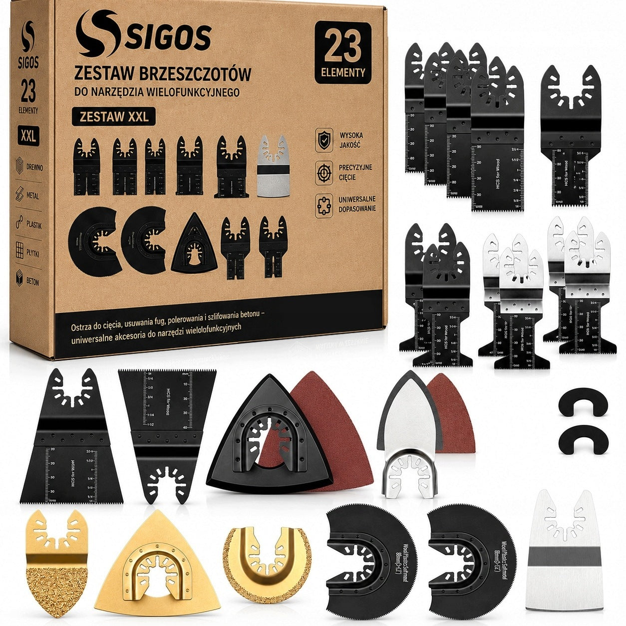 Multitool 23 Saw Blades Set XXL HCS BIM for Wood Metal Concrete Tiles