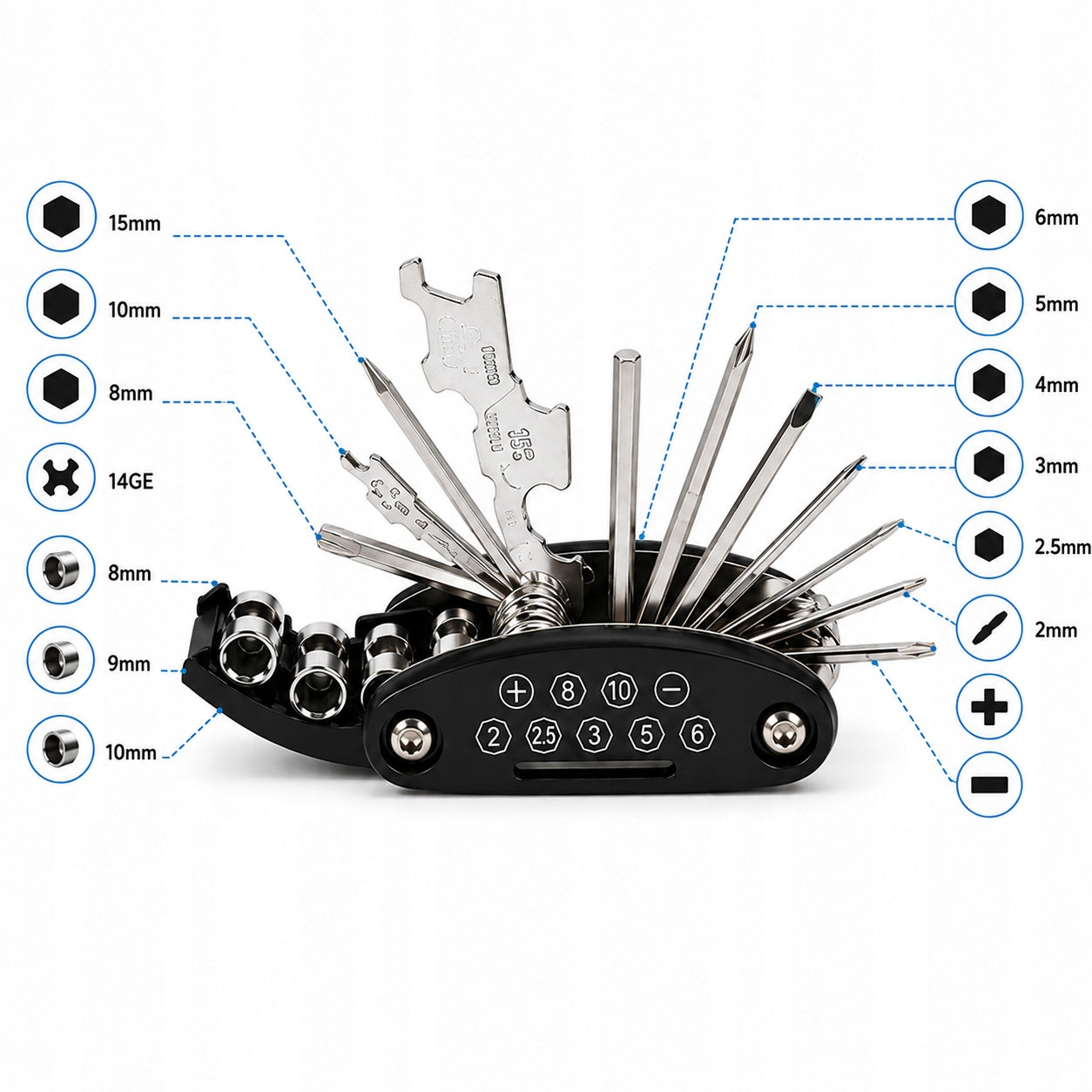 Multitool Bicycle 16in1 Wrench Set Allen Caps Bicycle Repair Packaging status original
