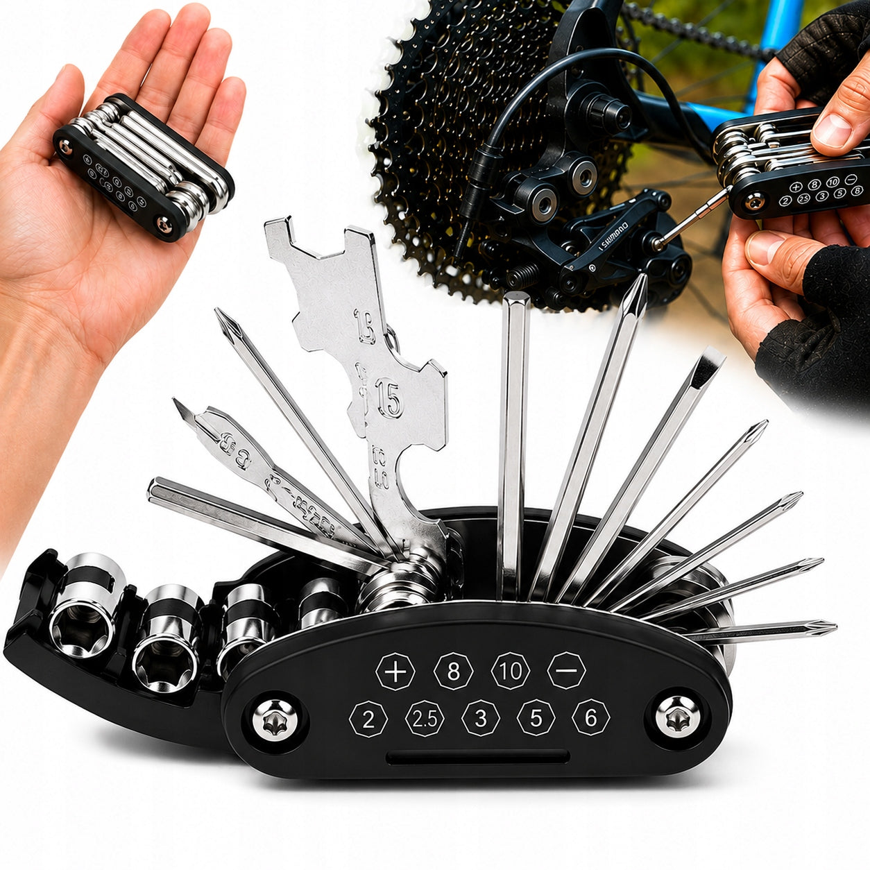 Multitool Bicycle 16in1 Wrench Set Allen Caps Bicycle Repair