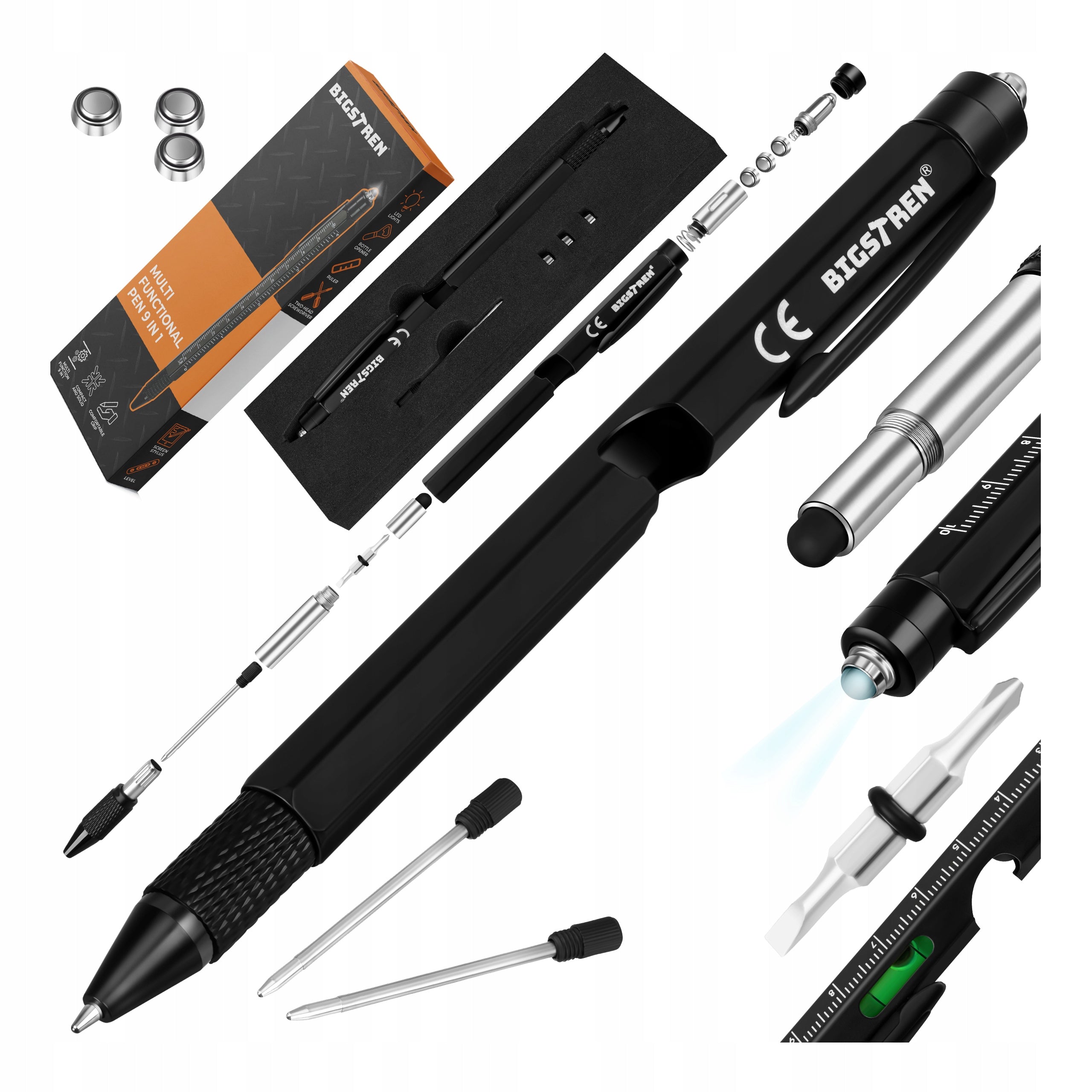 Multitool Pen Multifunctional 9in1 Screwdriver Level Flashlight Survival