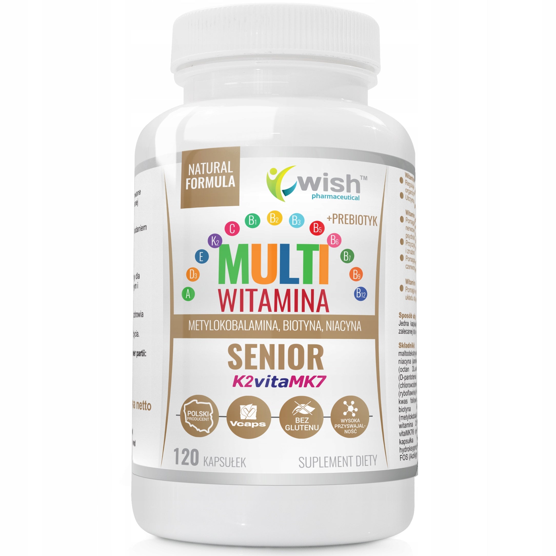Multivitamin Senior D3 B COMPLEX ADEK Wit C Vitality Energy 120 capsules