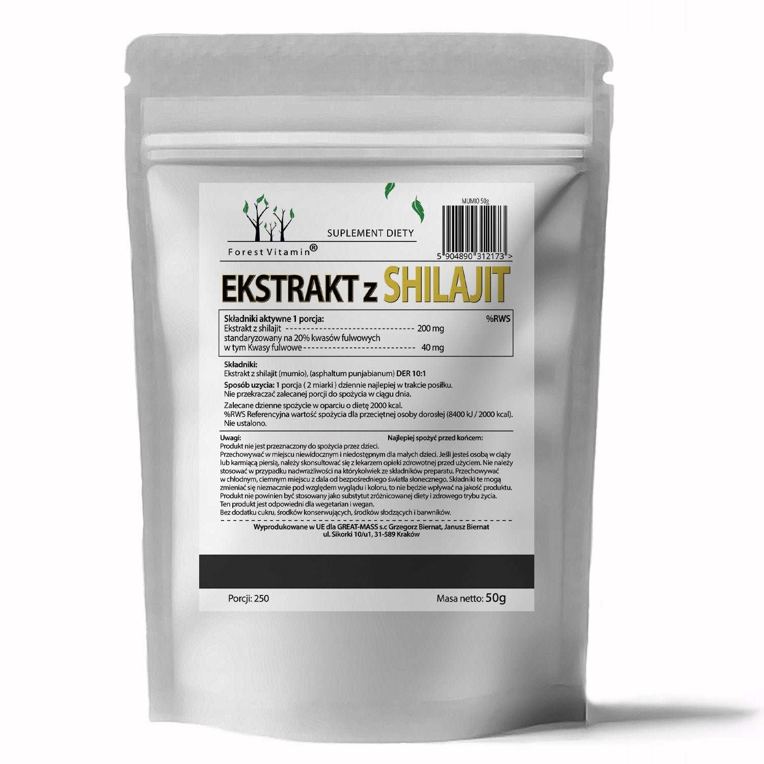 Mumio Shilajit 50g DER Extract 10:1 Fulvic Acids PURE POWDER VEGE Brand Forest Vitamin