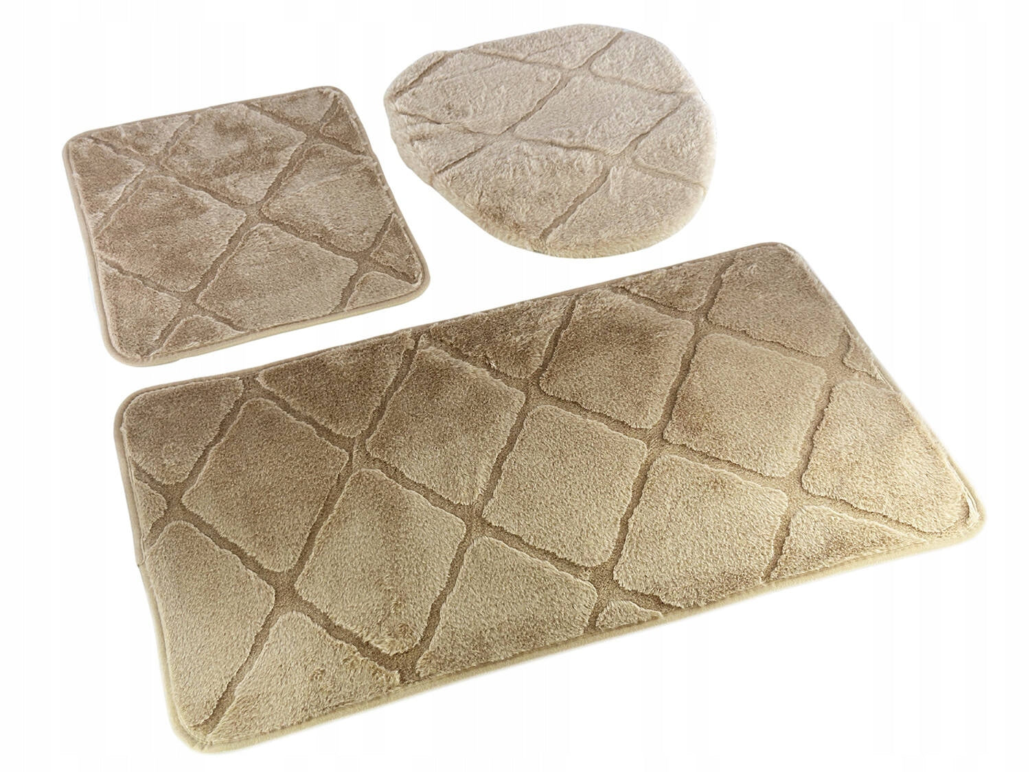 Muna Beige Bathroom Rugs Anti-slip Runners Set of 3