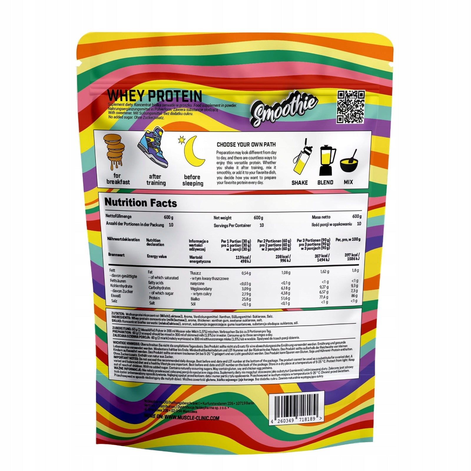 Muscle Clinic SMOOTHIE Whey 600g WPC peach protein Magnesium viB6 vit D Plush Manufacturer code 4260349718158