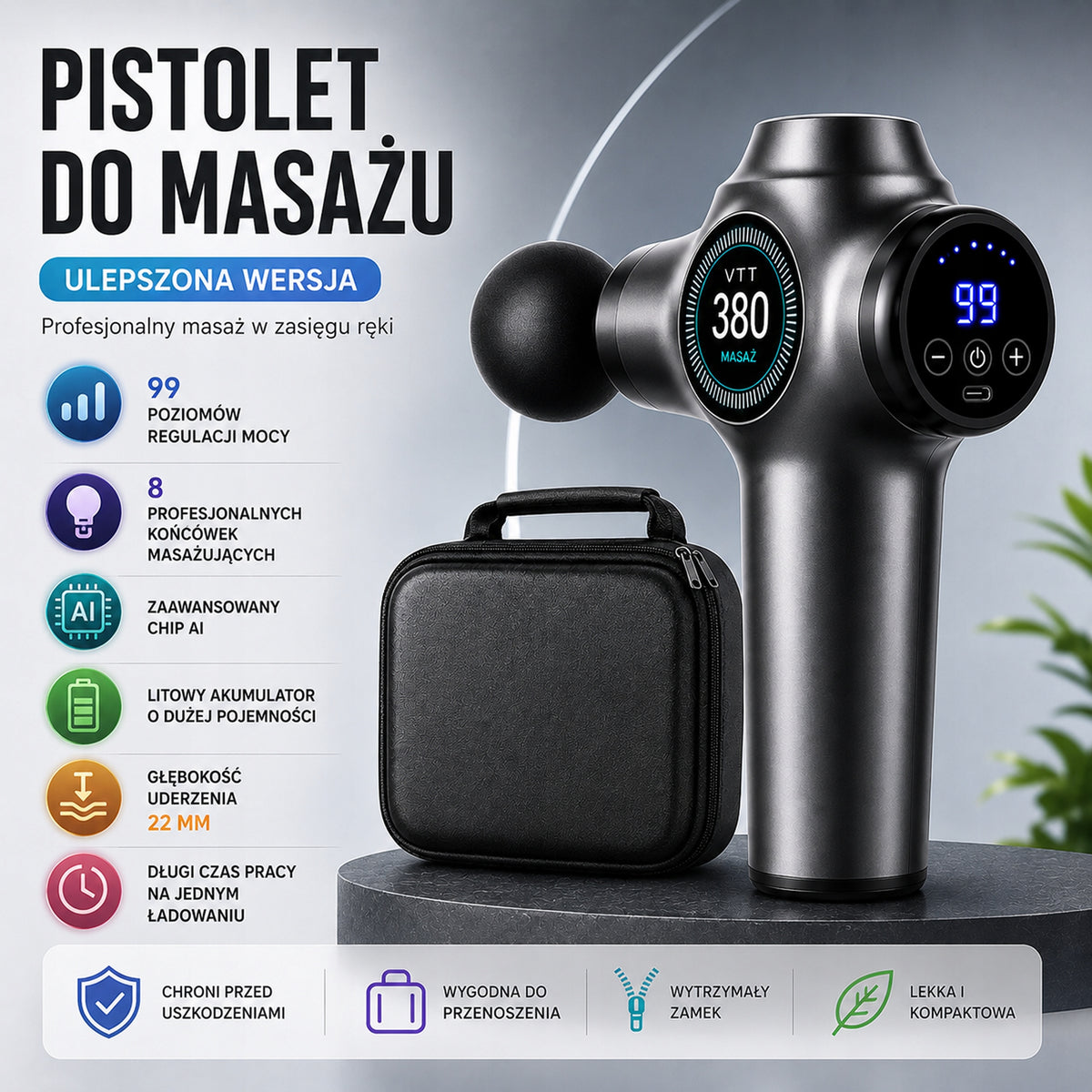 Muscle Massage Gun LV20 8 Interchangeable Tips + Carrying Case