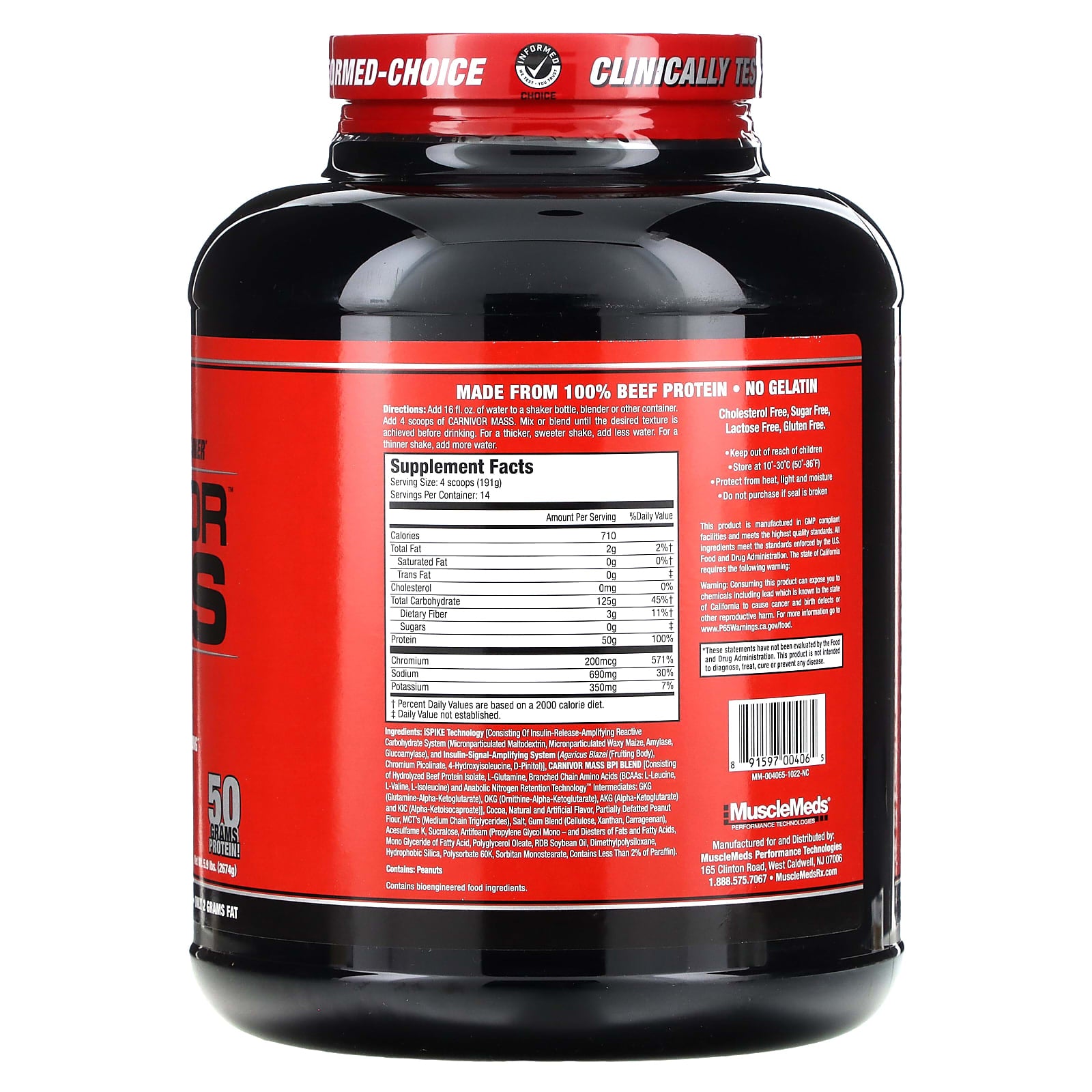 MuscleMeds, Carnivor Mass, Anabolic Beef Protein Gainer, chocolate butter Expiration date at least 3 months from the date of purchase