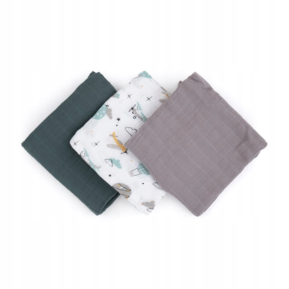 Muslin Diaper Petite&Mars Moussy Grey Planes Kind muslin