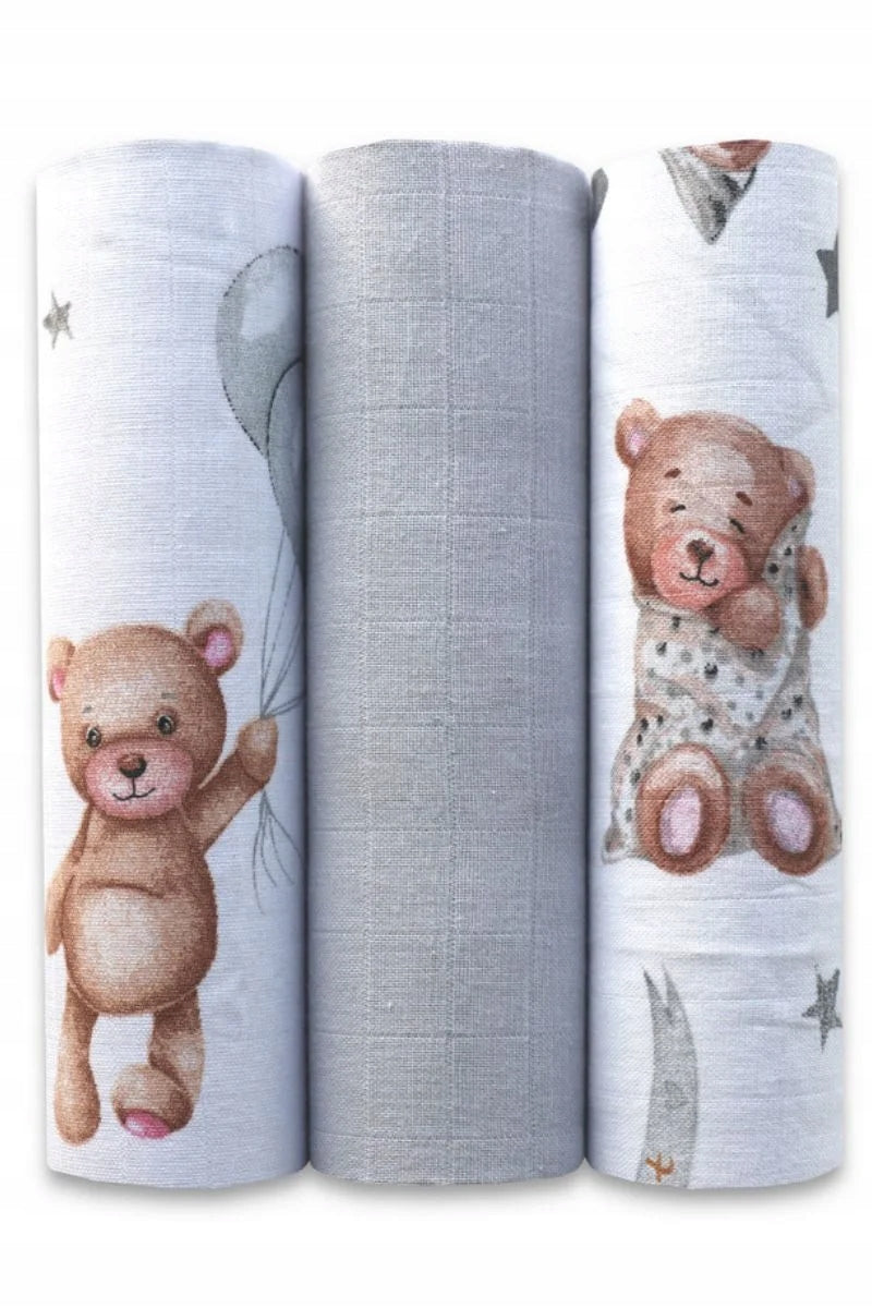 Muslin Diapers 60x80 3 Pcs Cotton Bear Soft For Infants Brand no brand