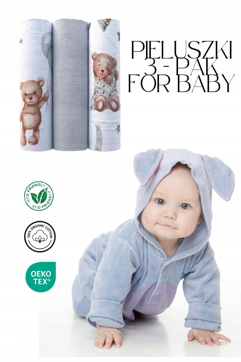 Muslin Diapers 60x80 3 Pcs Cotton Bear Soft For Infants Kind muslin