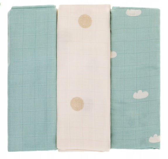 Muslin Diapers Bamboo/Cotton 3pcs Blue FilliKid Packaging status original