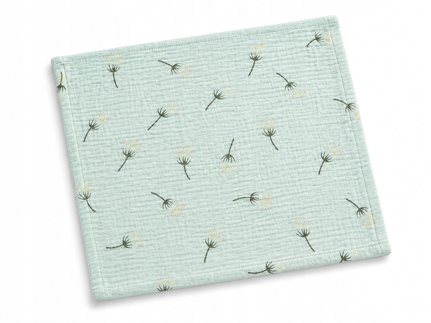 Muslin diaper 30x30 cm, downpour, handkerchief- mint in dandelions