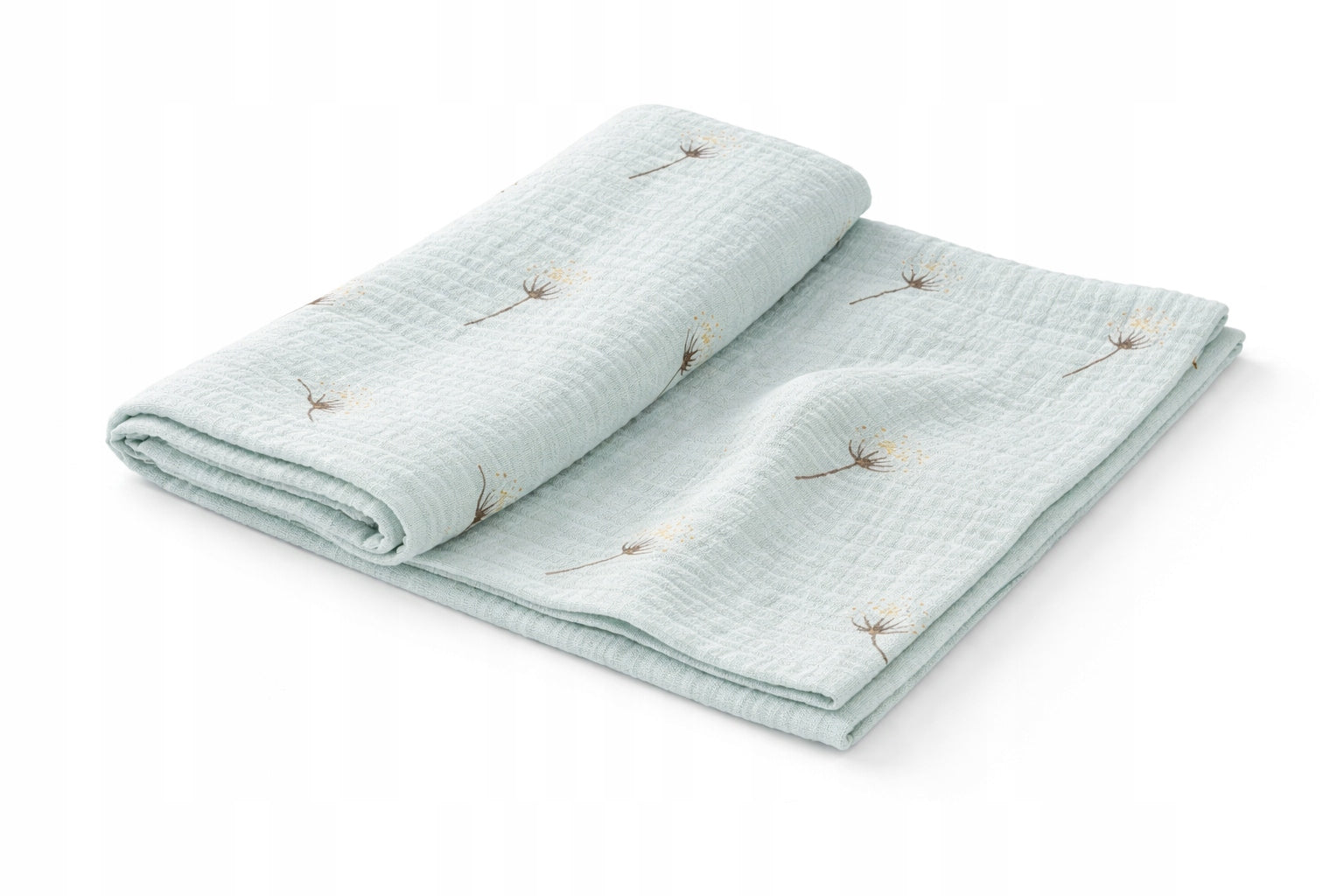 Muslin diaper 60x60,– mint, dandelion pattern, 100% cotton