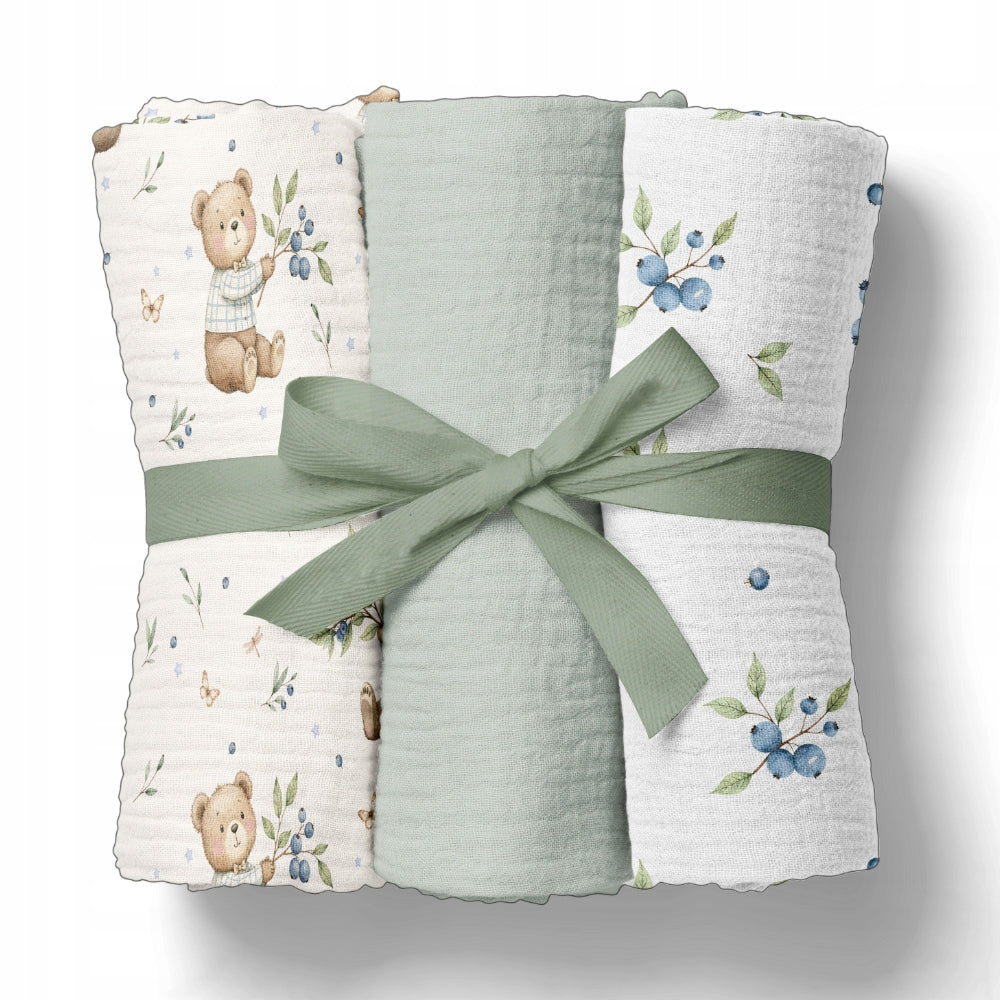 Muslin diaper Bocioland for babies bear sage cotton 70x70