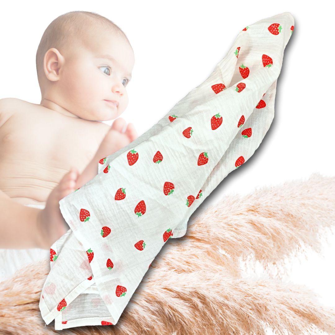 Muslin diaper swaddle blanket 100x70 NOT TETRA Strawberries Brand Mu&Mu