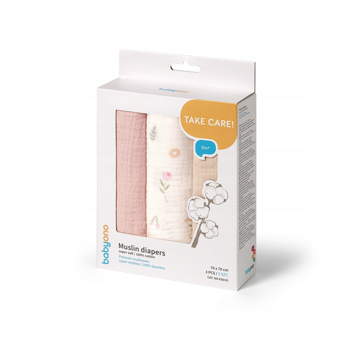 Muslin diapers crinkled set of 3 Babyono 828/01 pink Kind muslin