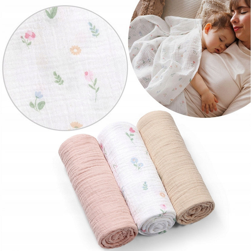 Muslin diapers crinkled set of 3 Babyono 828/01 pink