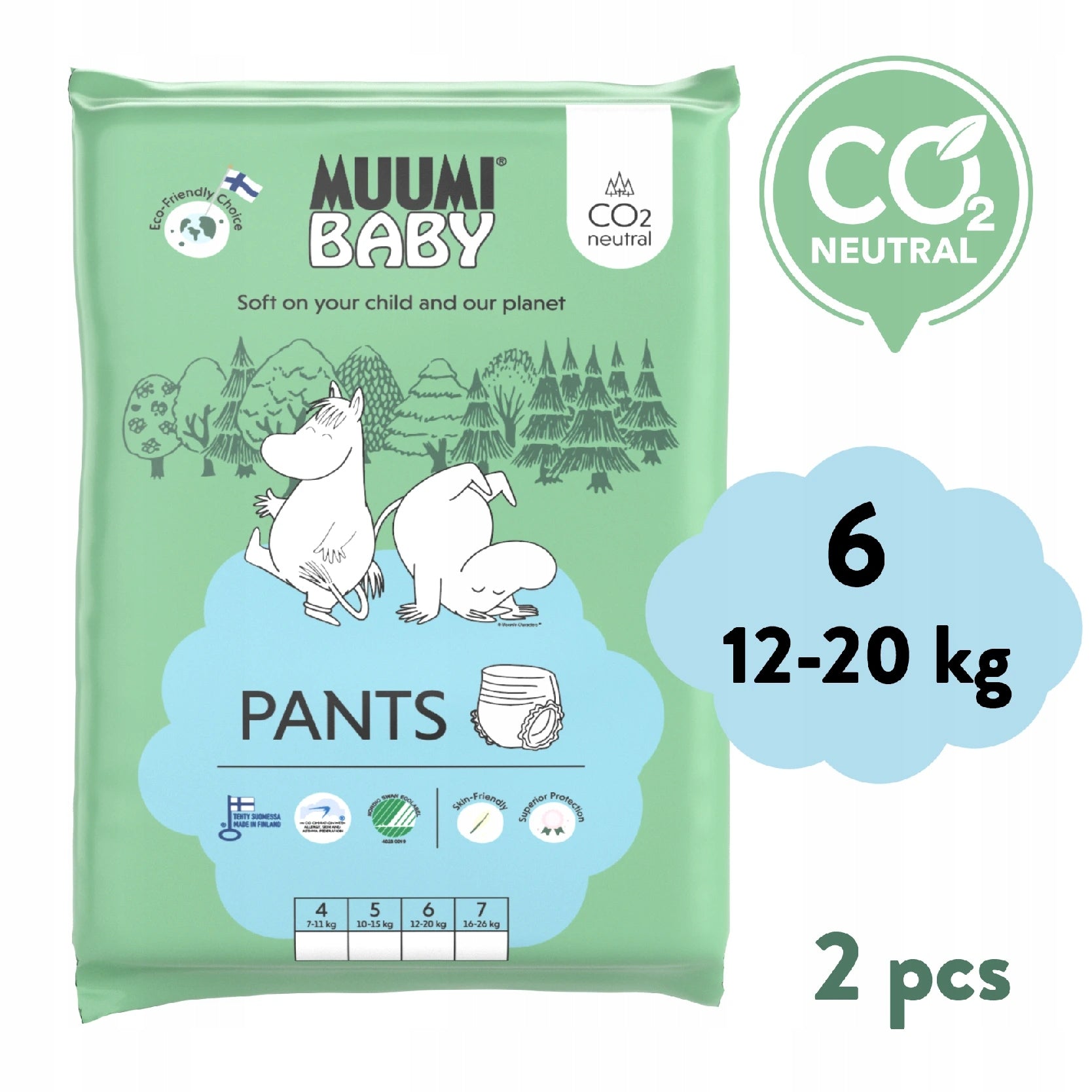 Muumi Baby Pants 6 Junior 12-20 kg (2 pcs), eco diapers