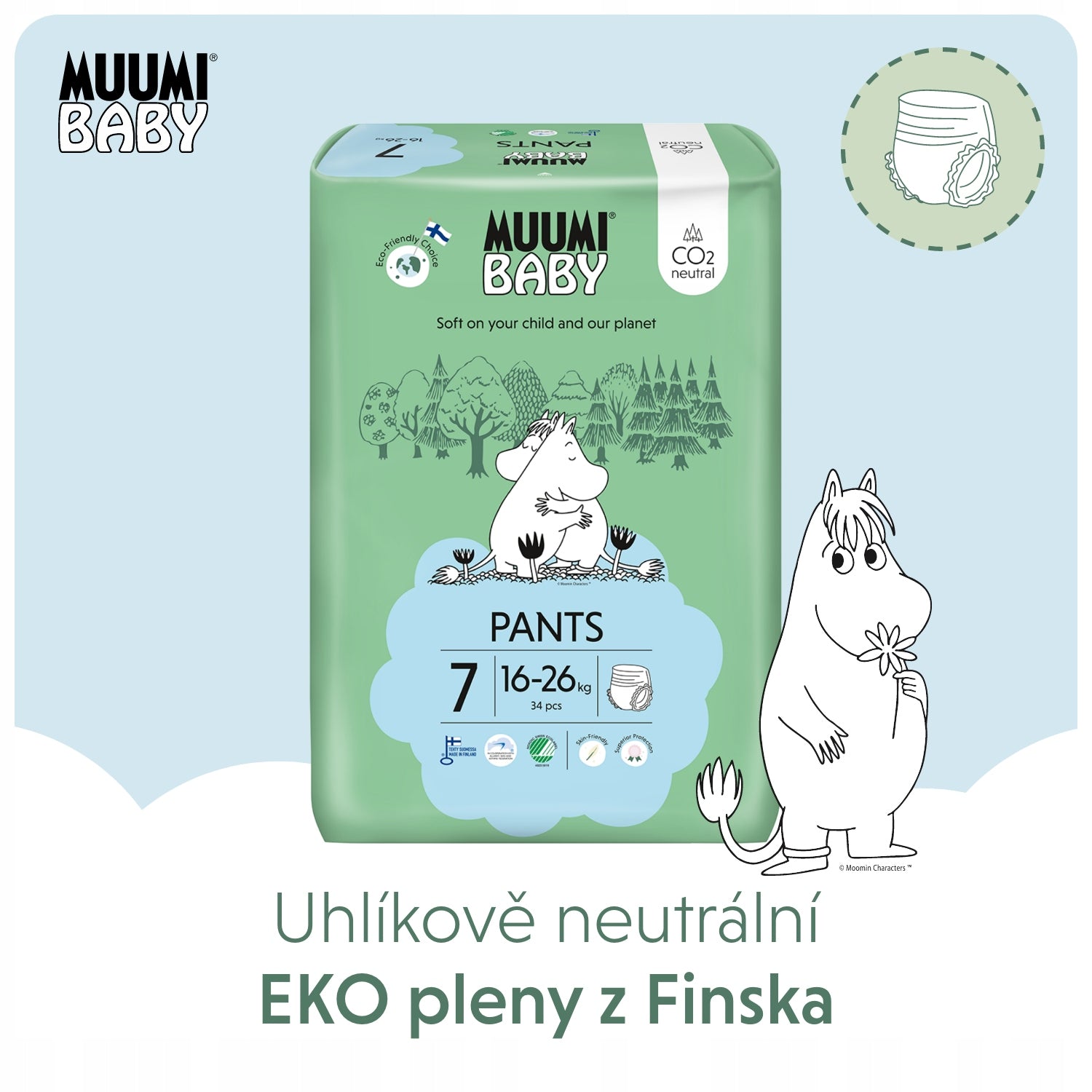 Muumi Baby Pants 7 XL diapers 16-26 kg, 102 pcs. Brand Muumi