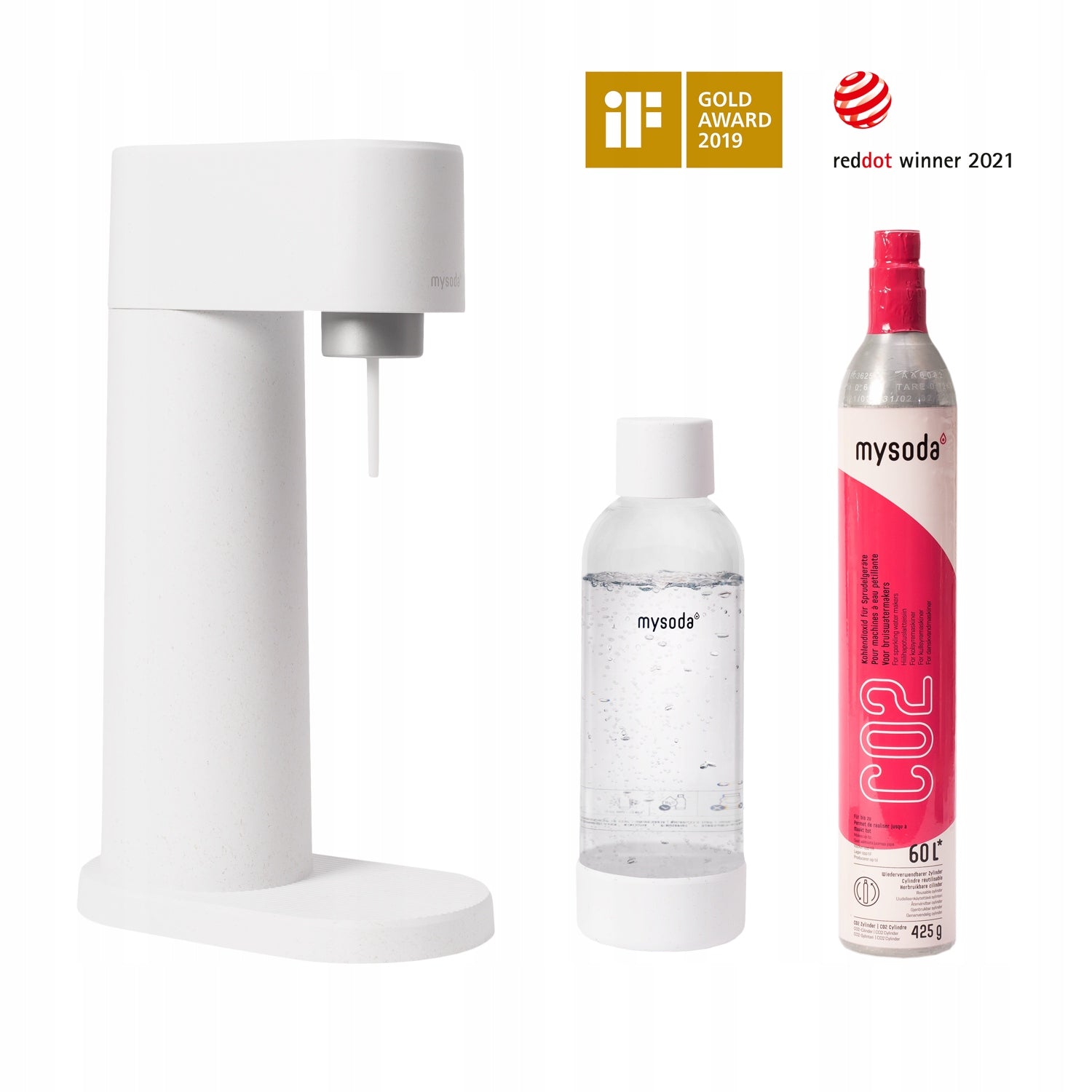 MySoda Woody Water Saturator + 2x SodaTaste Cartridge Bottle 1L White Brand My Soda
