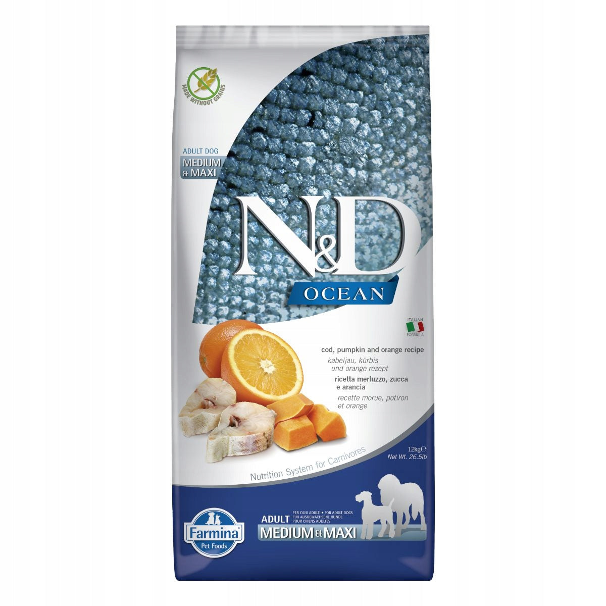N&D Farmina Ocean Adult Medium/Maxi Cod, pumpkin and orange 12 kg