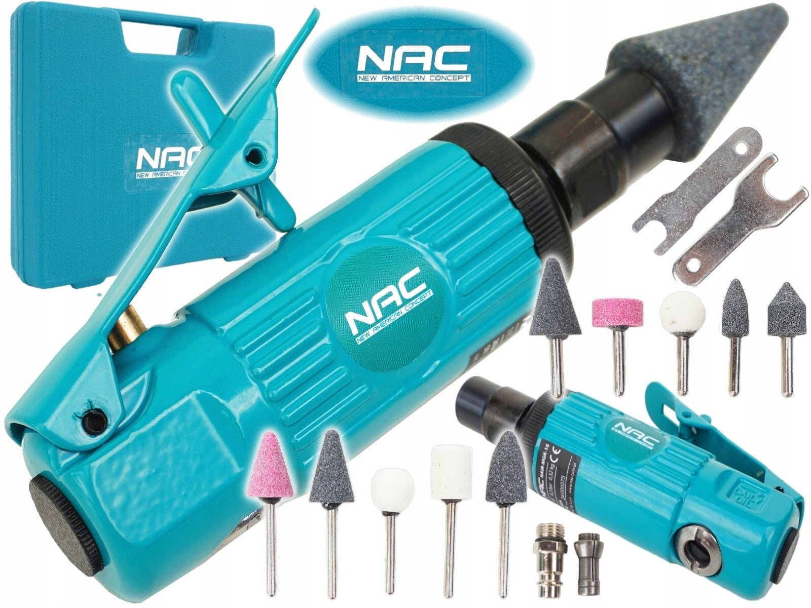 NAC STRAIGHT PNEUMATIC GRINDER 25000 rpm + set of 10 tips suitcase