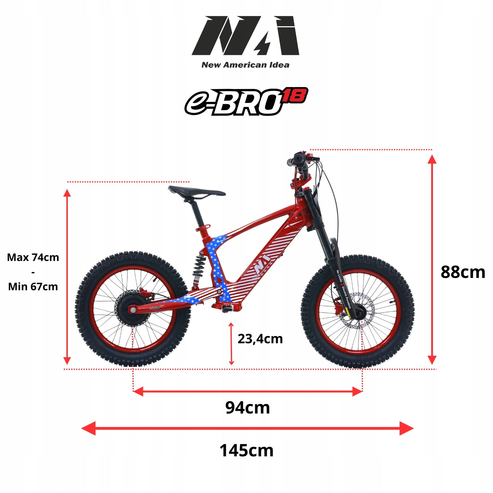 NAI e-BRO 18 electric motorcycle for children model 2025 Manufacturer code 0765588229099