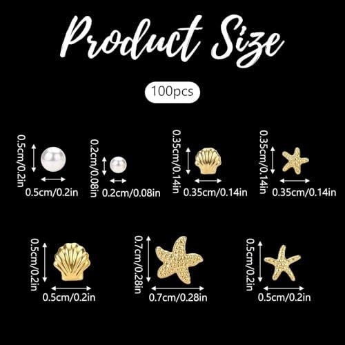 NAIL DECORATIONS GOLD SHELLS STARFISH PEARLS SET OF 100 PCS METAL Manufacturer code Bez marki