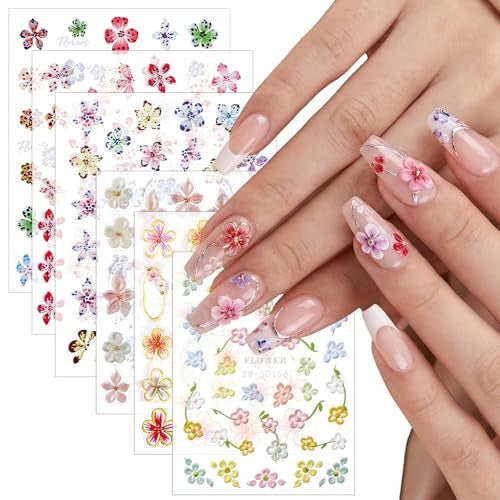 NAIL STICKERS 5D SPRING FLOWERS SET OF 6 SELF-ADHESIVE SHEETS Brand no brand
