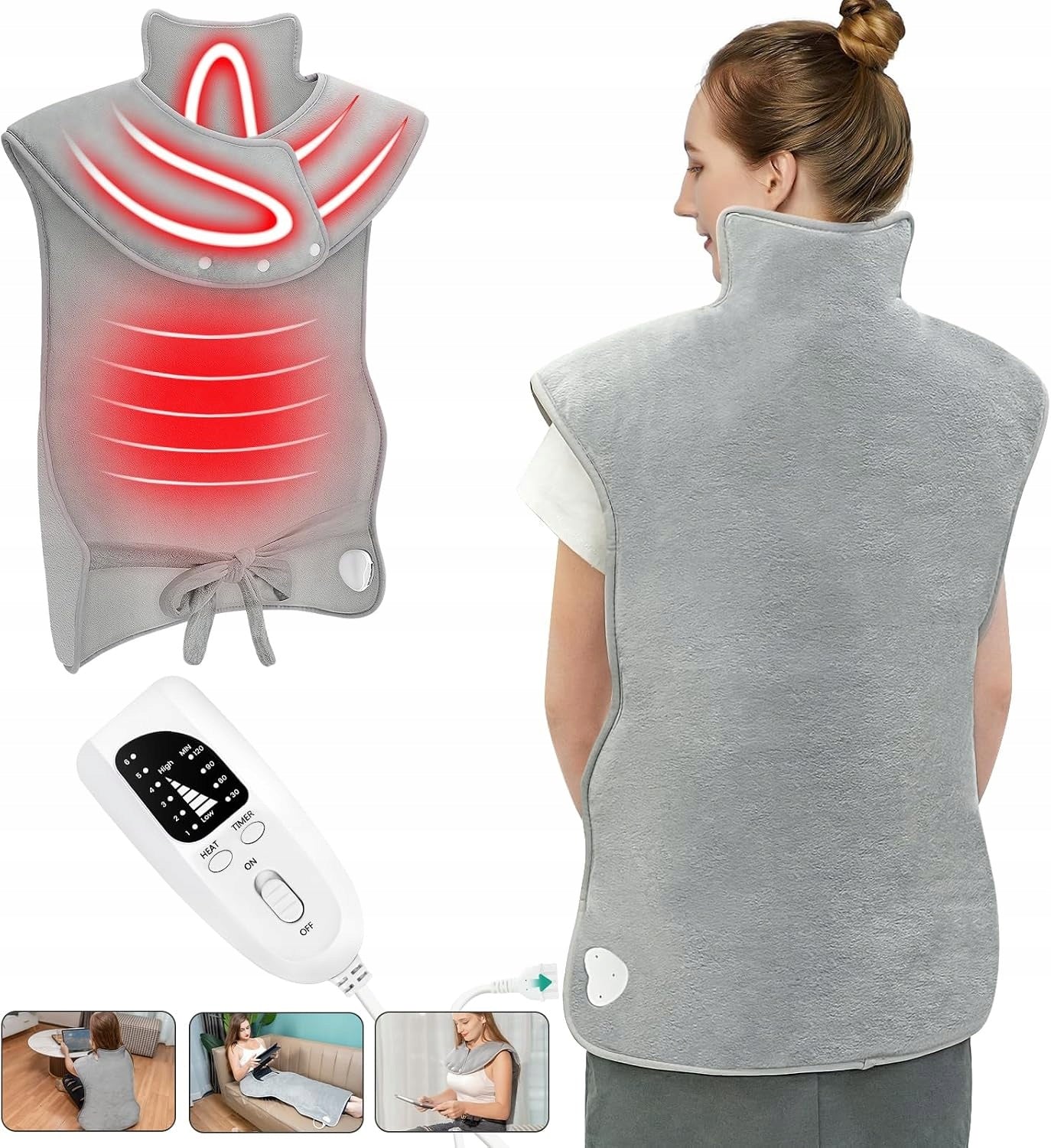 NALEZUNS Electric Heating Pad for Back, Shoulders, Neck - Flannel