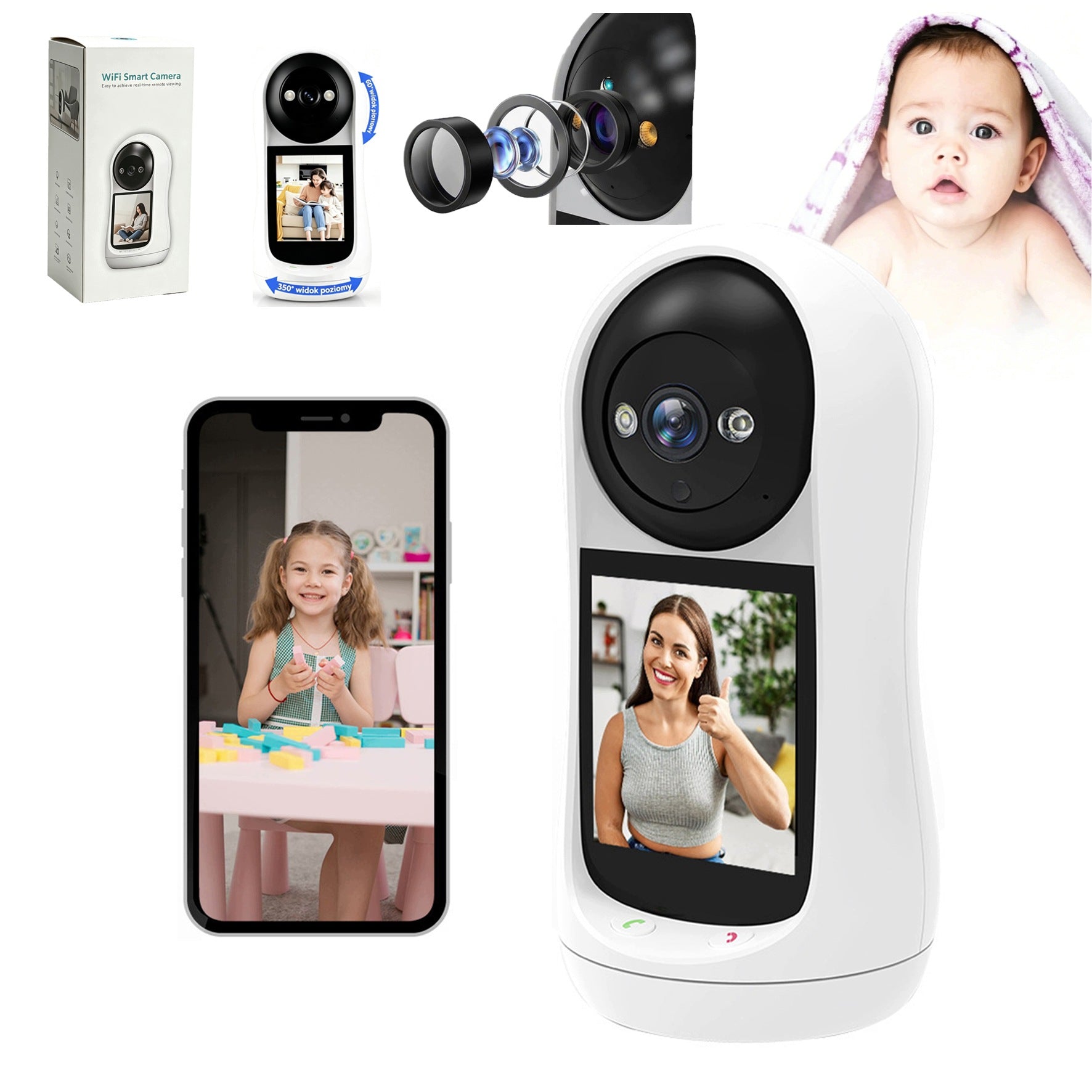 NANNY ELECTRONIC CAMERA 2-Way Video Call 3MP Full HD 355° Rotation