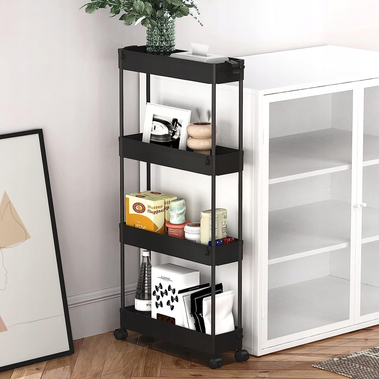 NARROW MOBILE CABINET KITCHEN SHELF BATHROOM SHELVING TROLLEY ON WHEELS Packaging status original