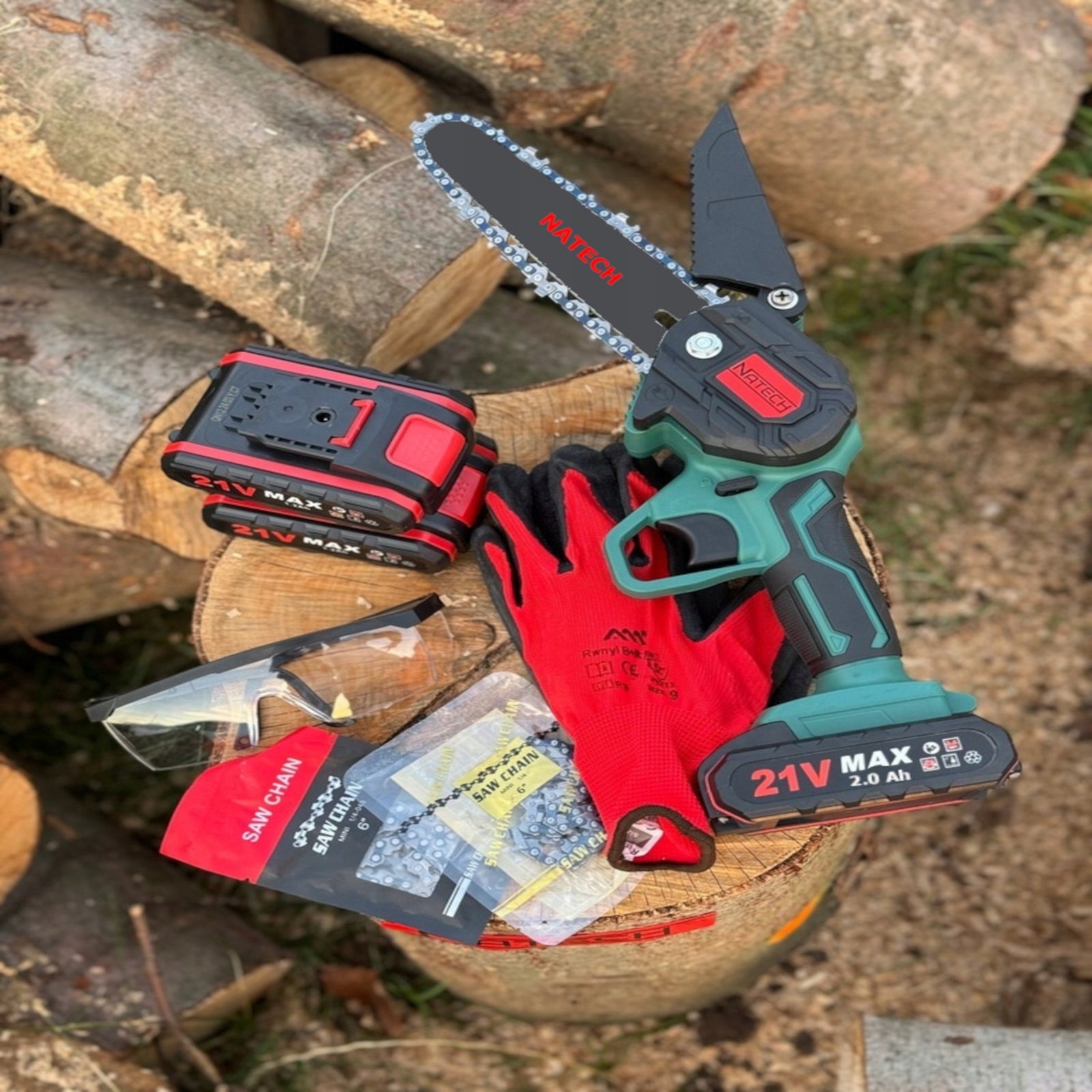 NATECH Cordless Chainsaw 21 V 2×2,0 Ah + 2× Chain 6″ SET Brand no brand
