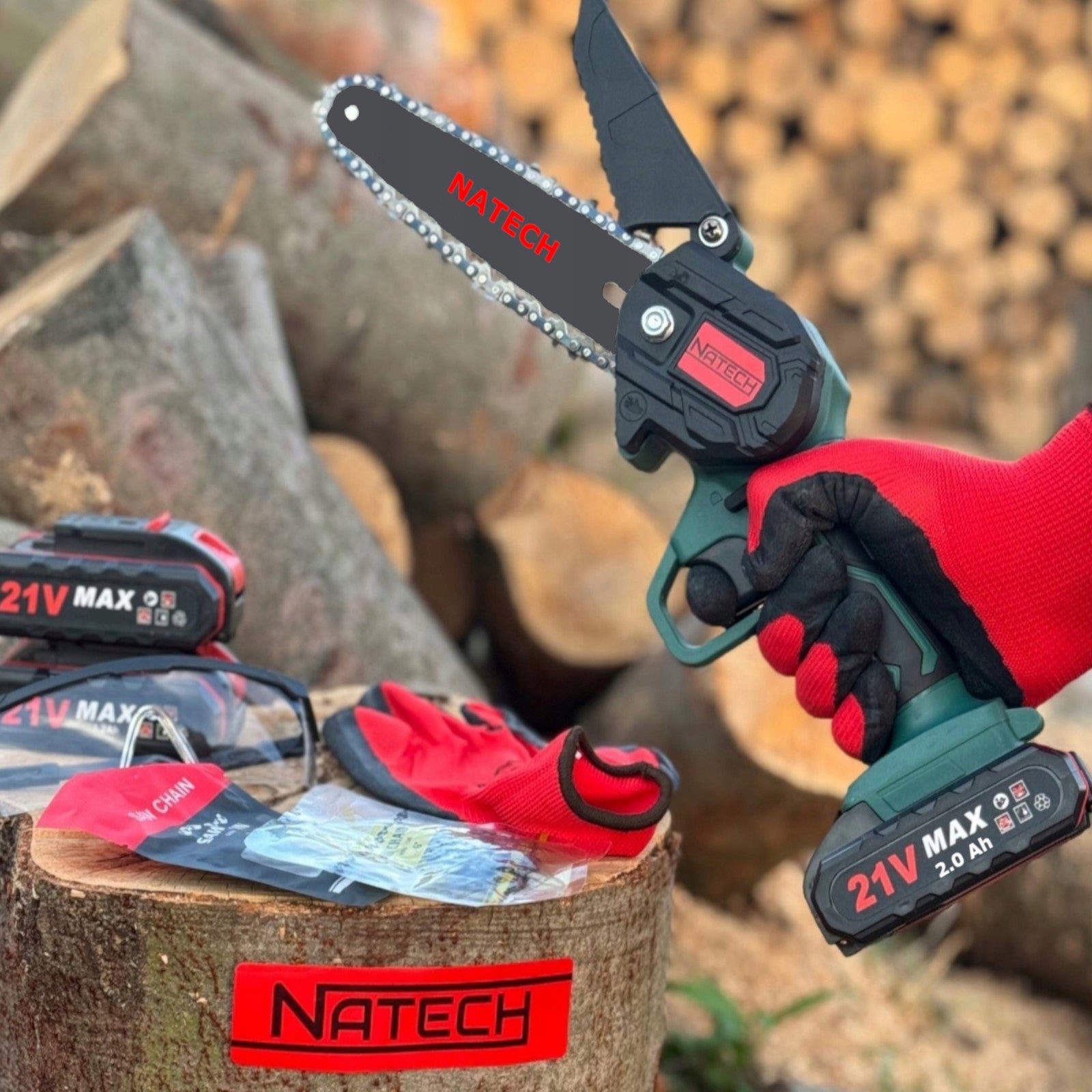 NATECH Cordless Chainsaw 21 V 2×2,0 Ah + 2× Chain 6″ SET Manufacturer code NATECH 4.0