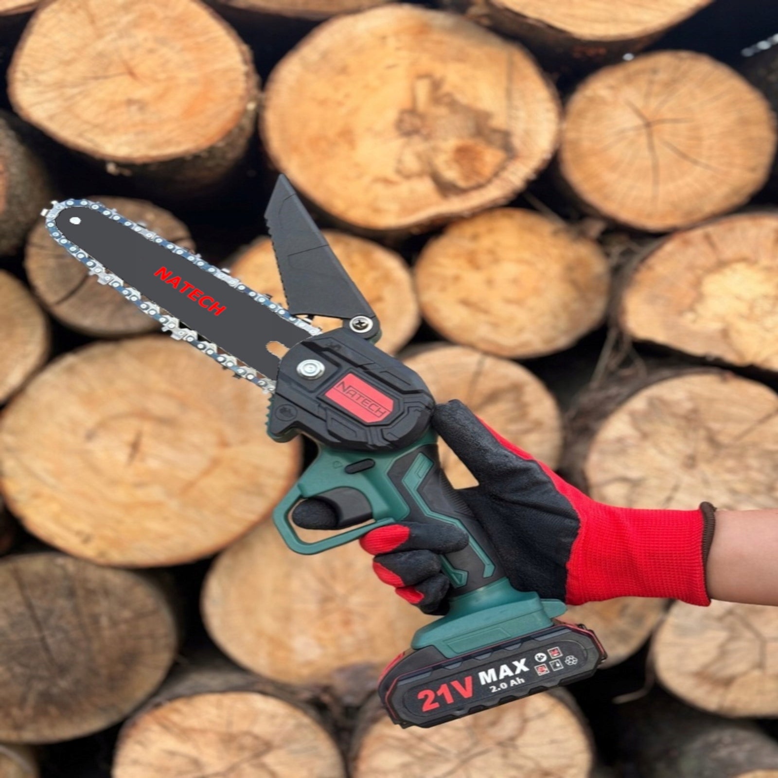 NATECH Cordless Chainsaw 21 V 2×2,0 Ah + 2× Chain 6″ SET Power supply rechargeable battery