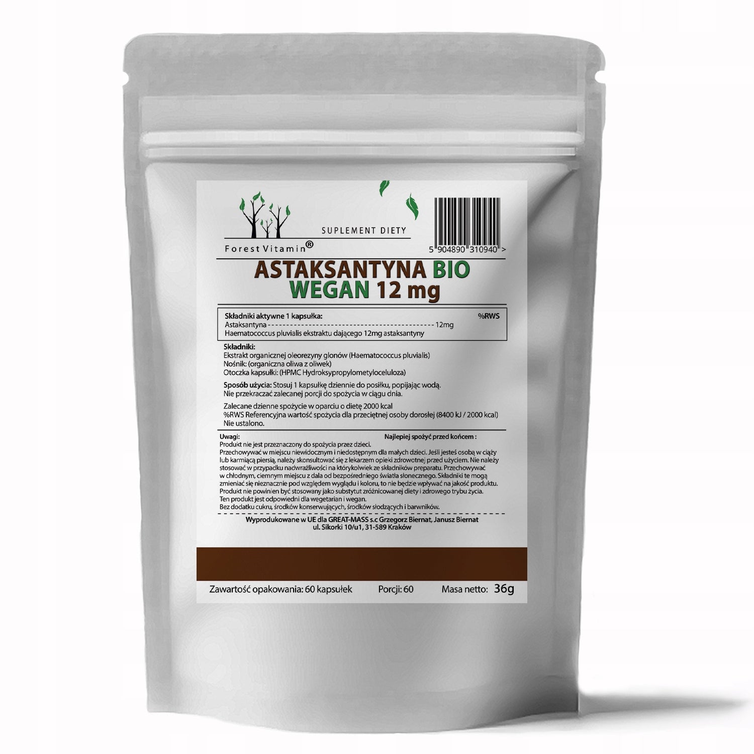 NATURAL ASTAXANTHIN BIO 12mg VEGAN OIL ASTAXANTHIN STRONGEST Brand Forest Vitamin