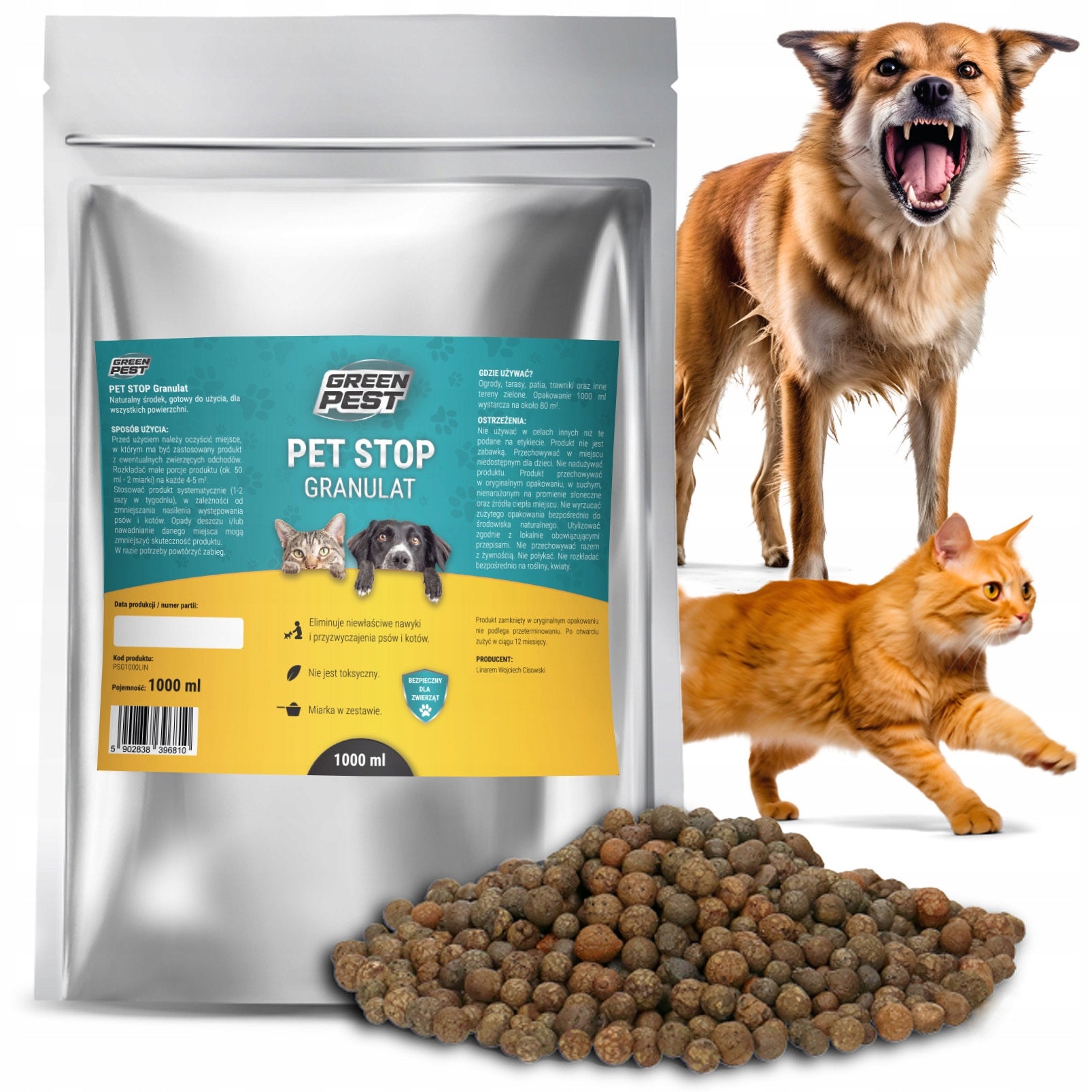 NATURAL GRANULES PREPARATION AGAINST PEEING DOGS AND CATS PET STOP 1L