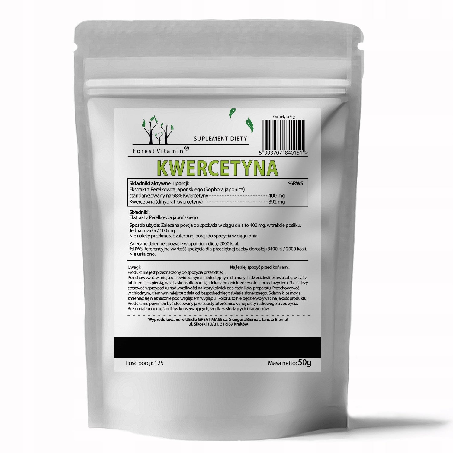 NATURAL QUERCETIN IN PURE POWDER EXTRACT 50g VEGE Name Quercetin