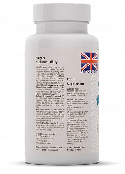 NAVIGATOR Magnesium Citrate 400mg 180caps MAGNET FREEBIE Manufacturer code 5060667601014