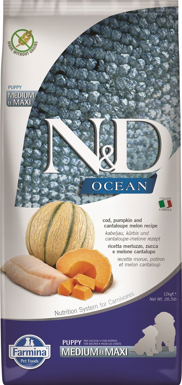 ND OCEAN Puppy Medium Maxi Cod Pumpkin Melon 12kg Puppy Dog Food
